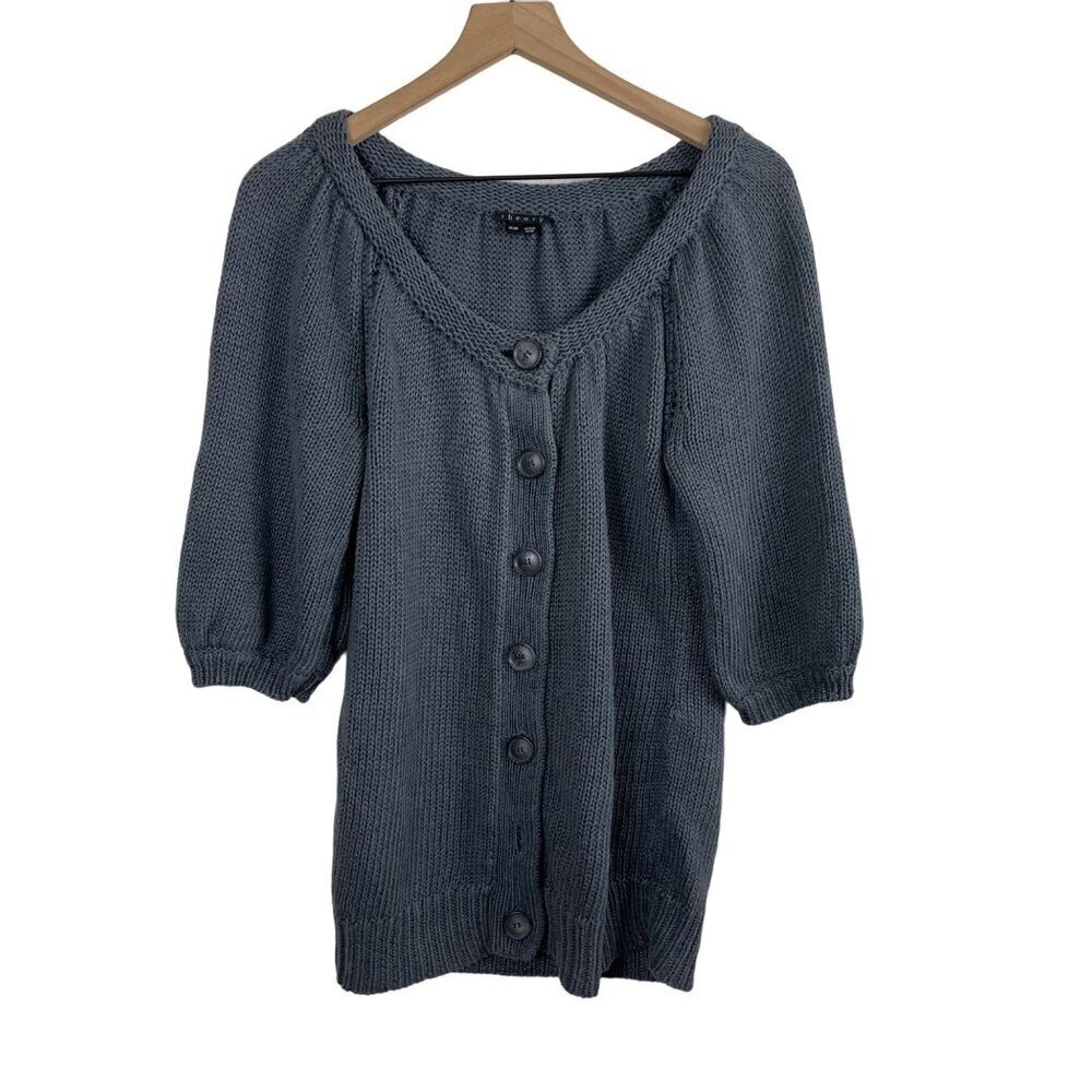 Theory Women’s Jaklyn Marbella Gray Linen Cardigan Sweater – Size Medium